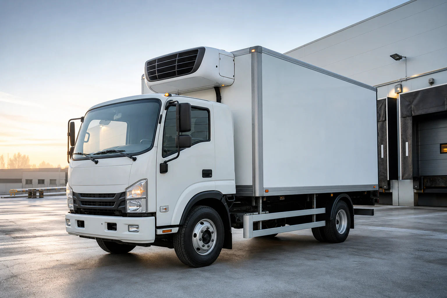 Refrigerated reefer truck at a frozen-food distribution facility
